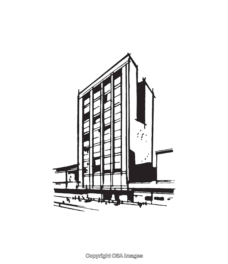 Black and White Line Art of a Modern Building Design