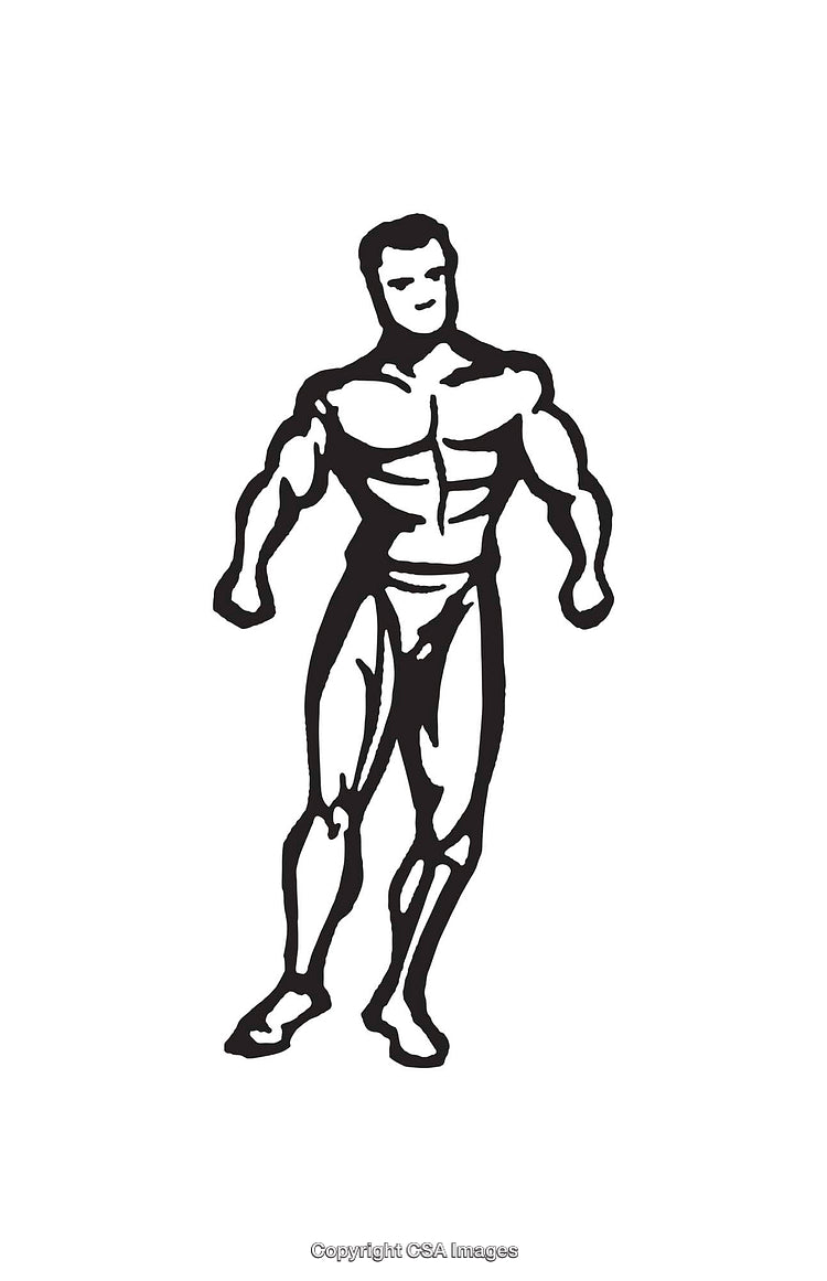 Black and White Illustration of a Male Bodybuilder in a Flexed Pose