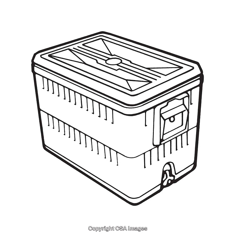 Black and White Line Drawing of a Cooler Box