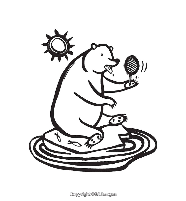 Black And White Illustration of a Bear with a Mirror on Ice