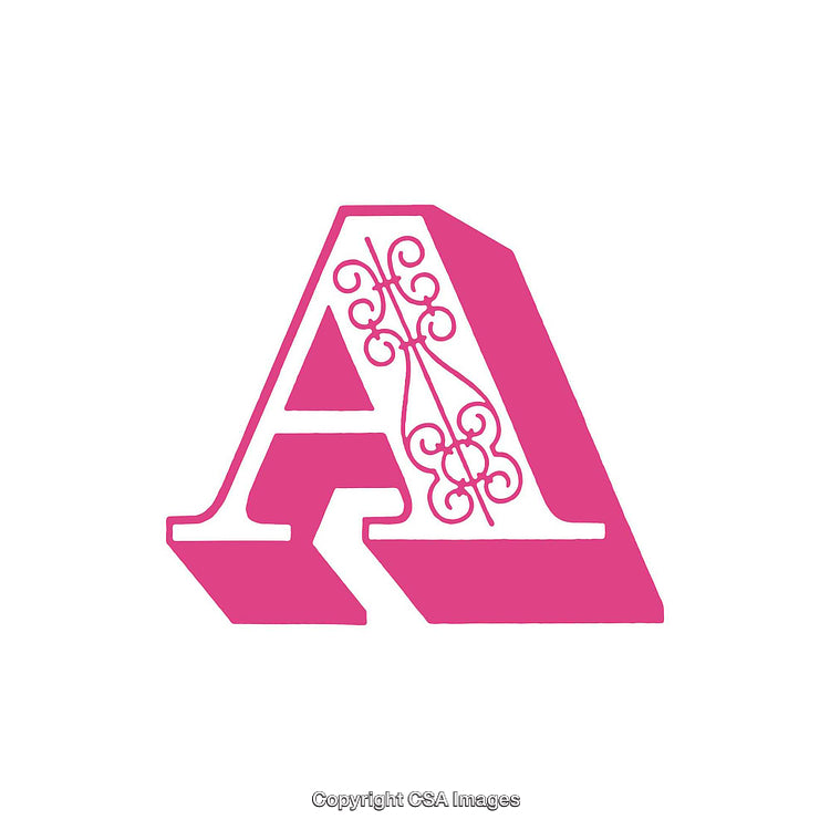Decorative Pink Letter A with an Intricate Ornamental Pattern Design