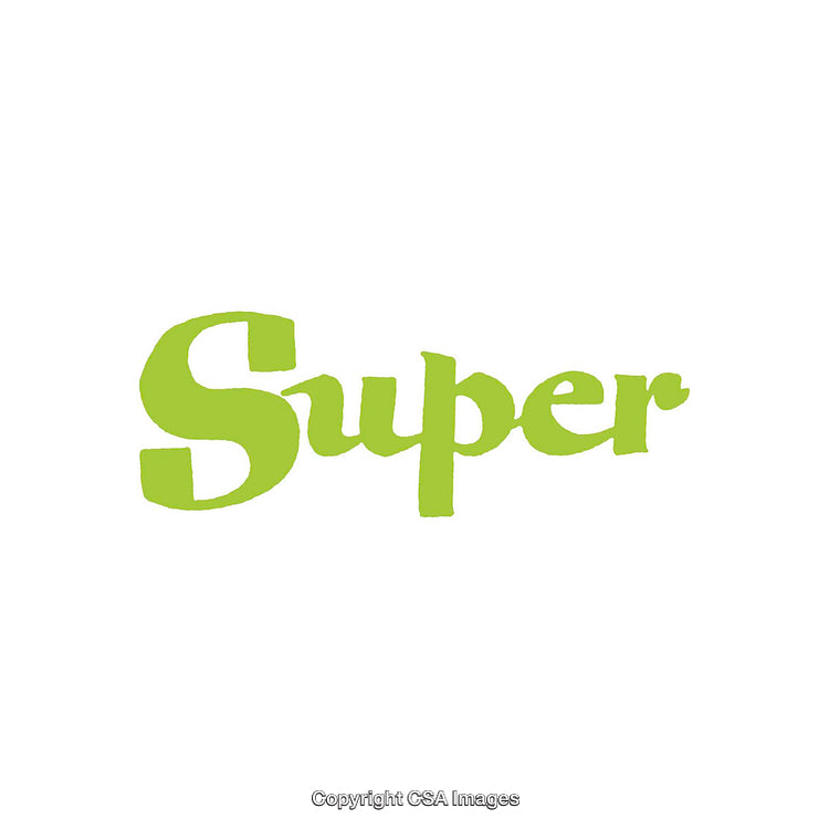 Lime Green Handwritten 'Super' Text on a Clean White Background