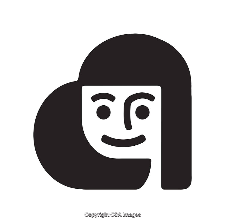 Minimalistic Black and White Icon of a Smiling Girl