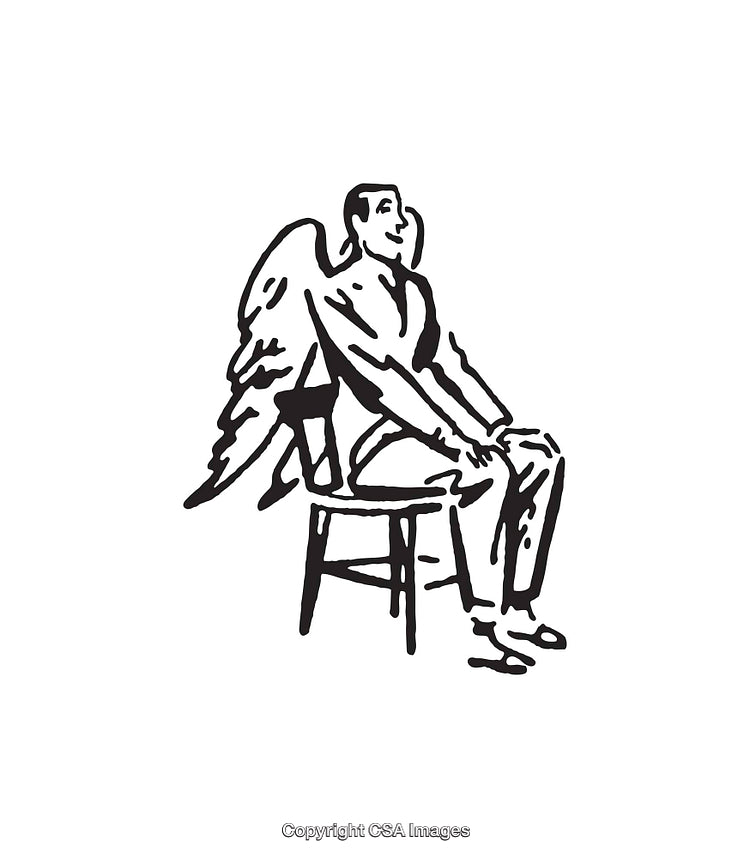 Winged Person in Black and White Line Art Illustration