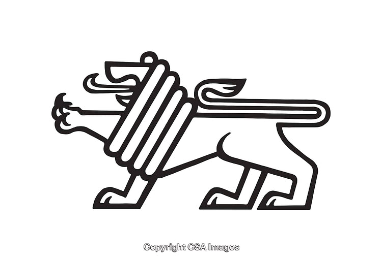Black And White Line Art Illustration of a Stylized Mythical Lion