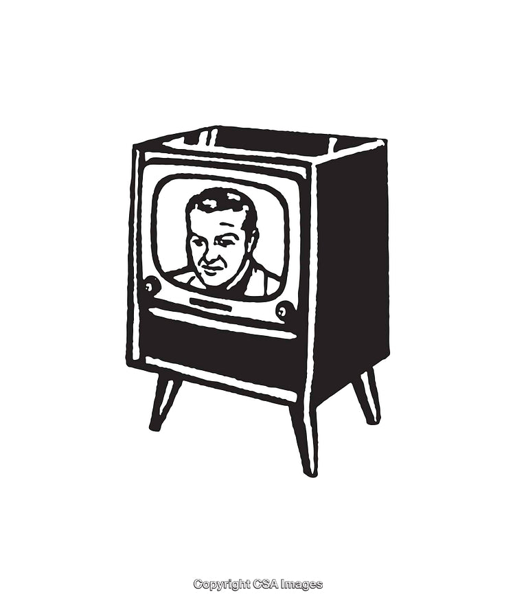 Retro Styled Black and White Television with Human Portrait Screen Art