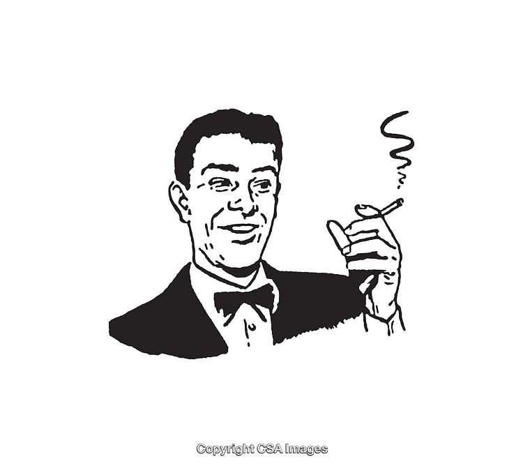 Retro Black and White Illustration of a Smoking Gentleman