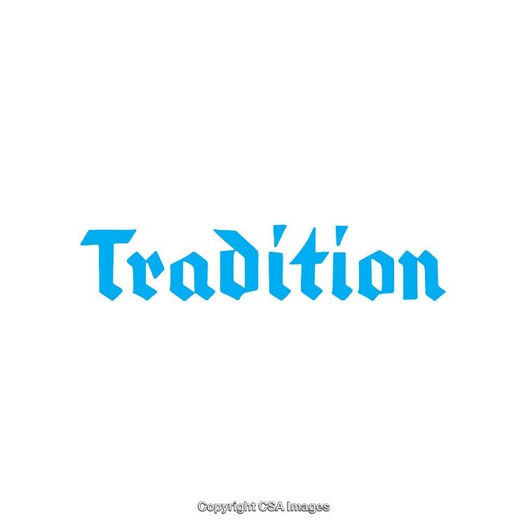 Blue Word Art Featuring 'Tradition' in Gothic Style Font on White