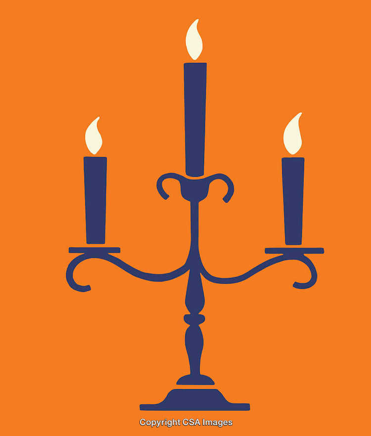 Elegant Candle Holder Silhouette on Solid Orange Background