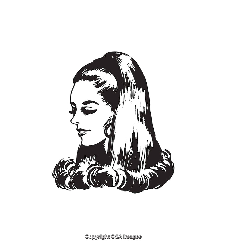 Vintage Black and White Illustration of a Woman with Elegant Hairstyle