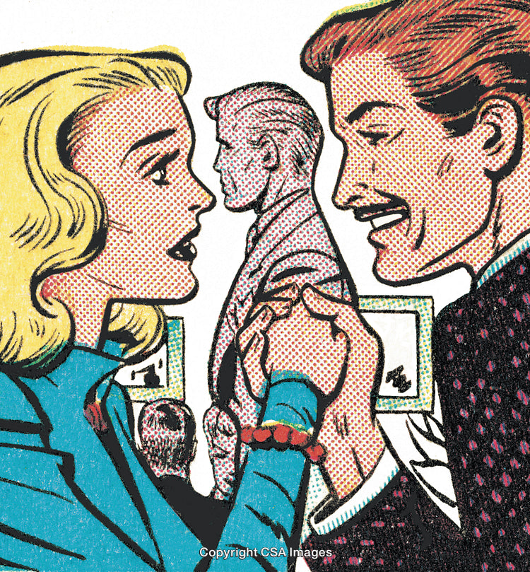Retro Comic Style Illustration of a Couple Having a Romantic Moment