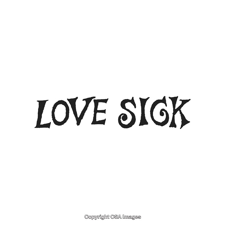 Love Sick Text in Artistic Font Style on White Background