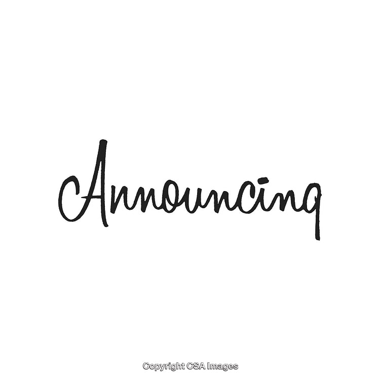 Elegant Handwritten Script Text of the Word Announcing on White Background