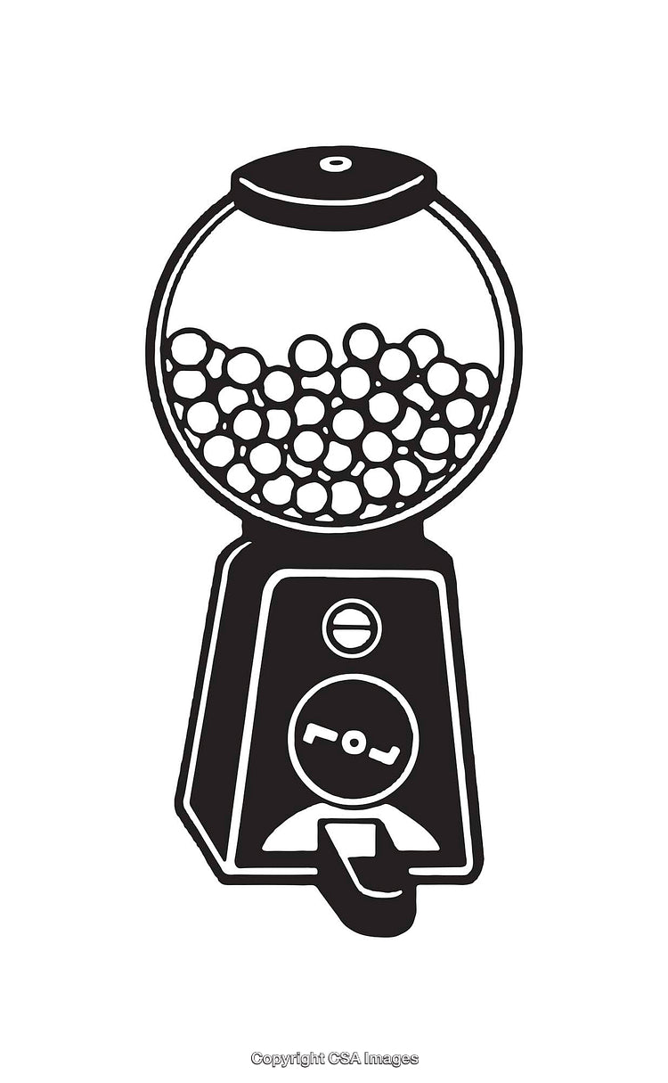 Black and White Illustration of a Classic Gumball Machine