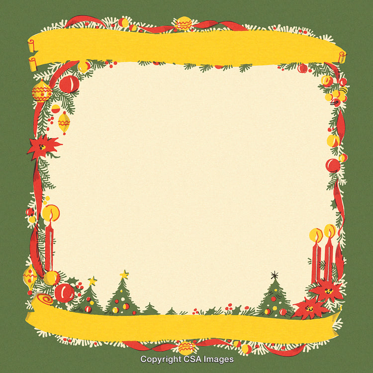 Festive Christmas-Themed Border Decoration With Ornaments and Candles