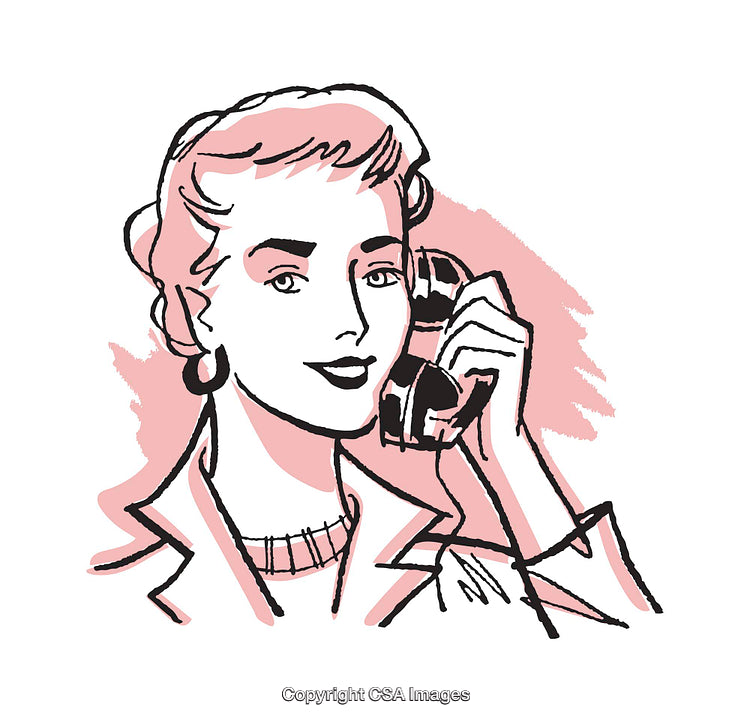 Retro Illustration of a Woman Speaking on a Vintage Rotary Phone