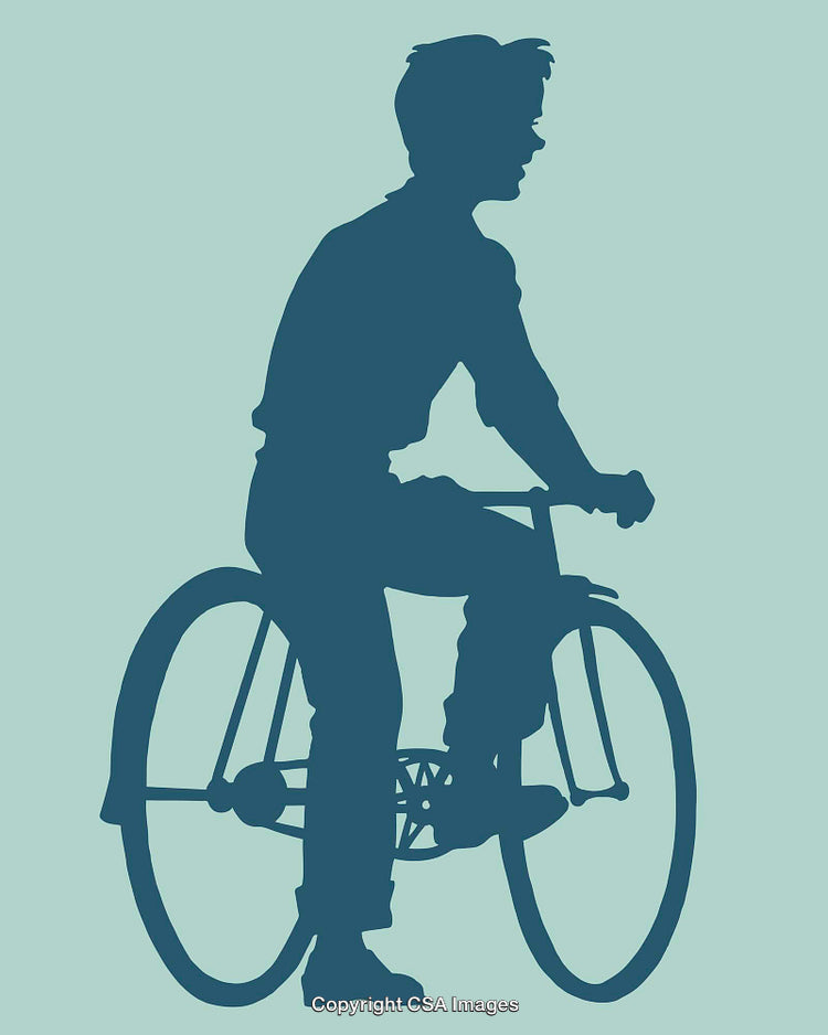Silhouette of a Man Riding a Vintage Bicycle with Minimalist Design