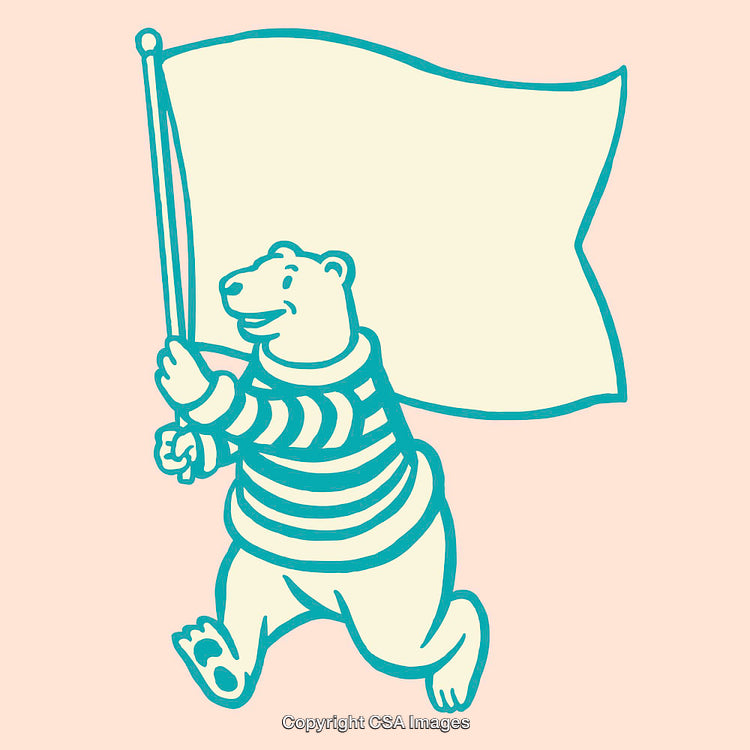 Playful Bear Holding Flag in Cheerful Cartoon Style Illustration