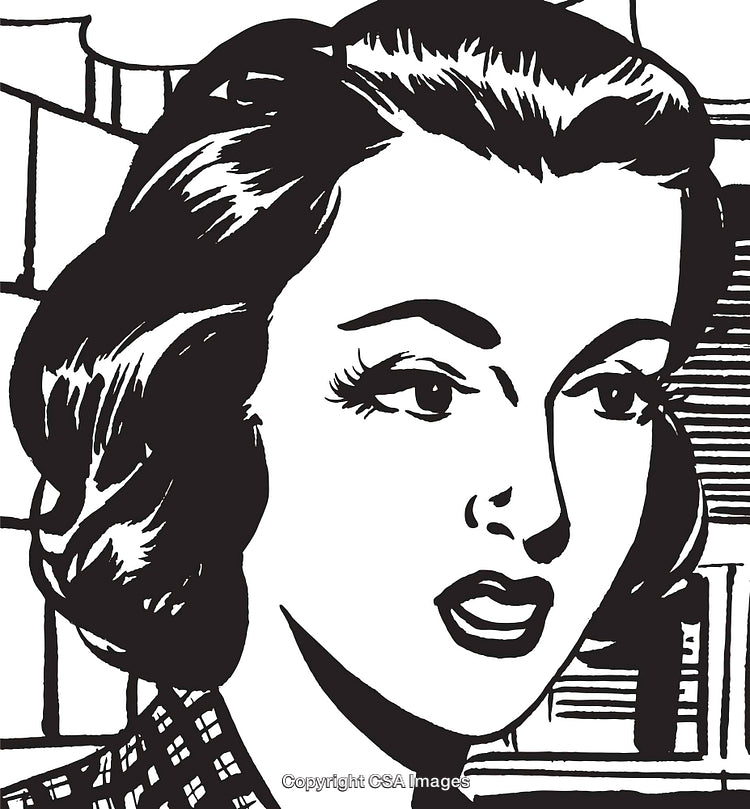 Retro Style Illustration of a Woman's Concerned Expression in Black and White
