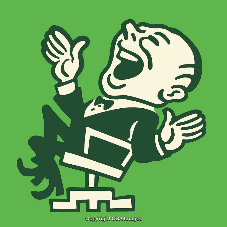 Retro Illustration of Laughing Businessman in Vibrant Line Art Style