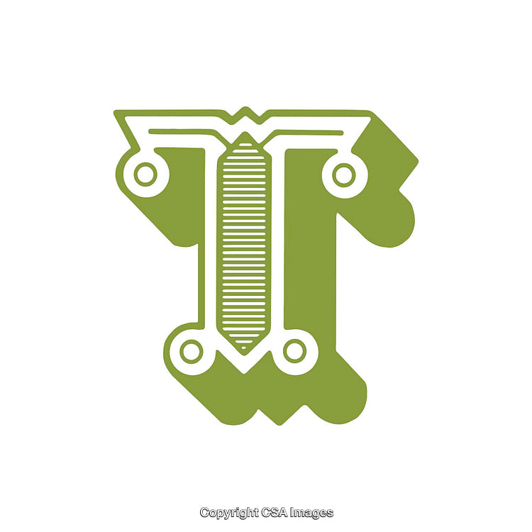 Ornate Green Letter T on a Plain White Background