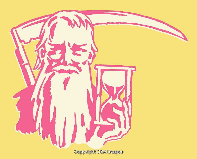Colorful Line Art of a Grim Reaper Holding an Hourglass