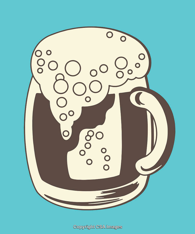 Stylized Color Line Art of a Beer Mug with Foam