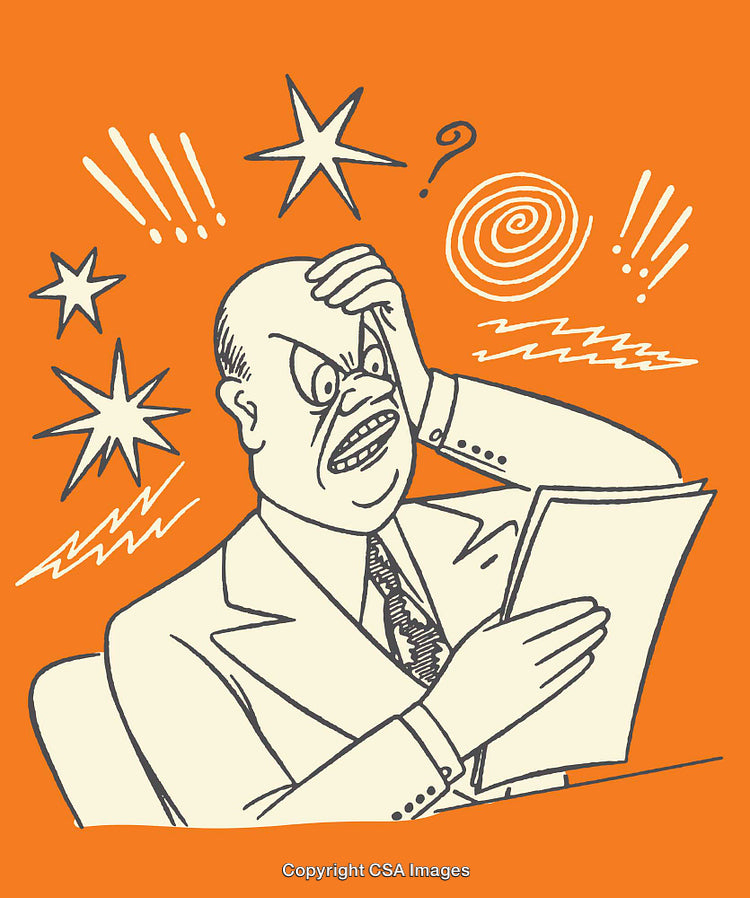 Retro Illustration of Man in Surprise While Reading a Document