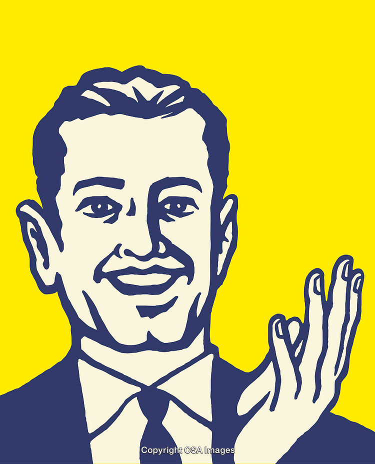 Retro Style Illustration of Smiling Businessman in Bold Yellow and Blue Colors