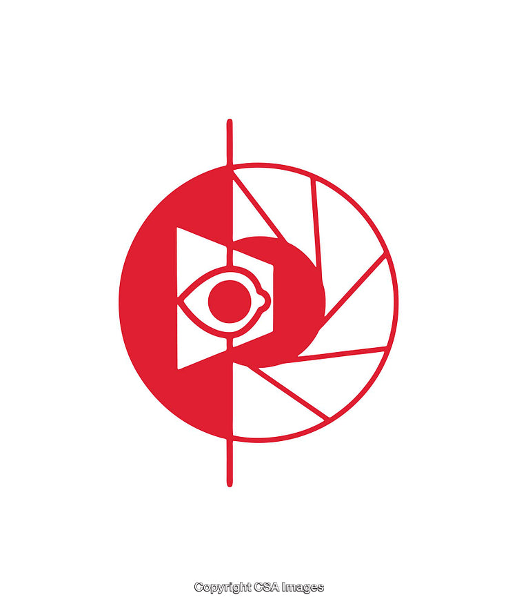 Red Geometric Abstract Icon with Eye Design Symbol