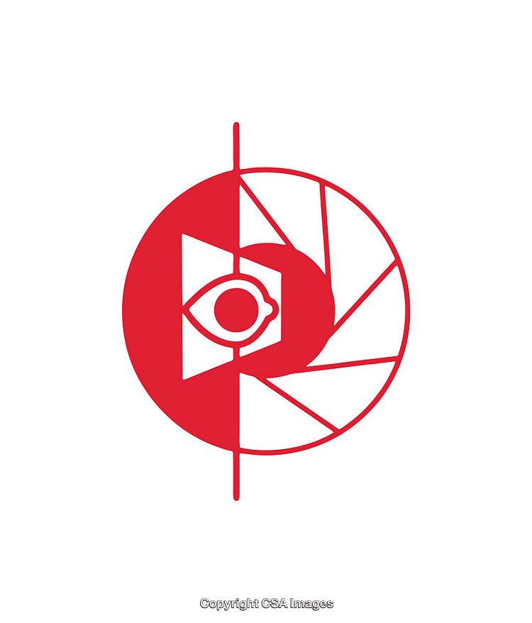Red Geometric Abstract Icon with Eye Design Symbol