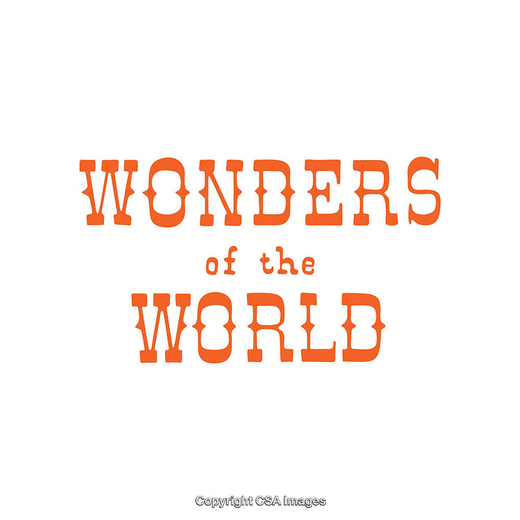 Typography Design Featuring 'Wonders of the World' in Bold Orange Text