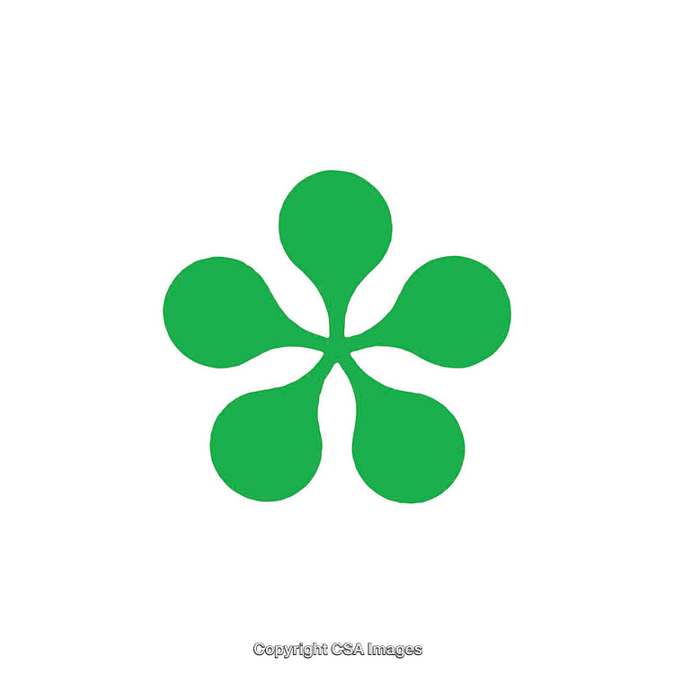 Abstract Flower-Shaped Green Symbol on a Plain White Background