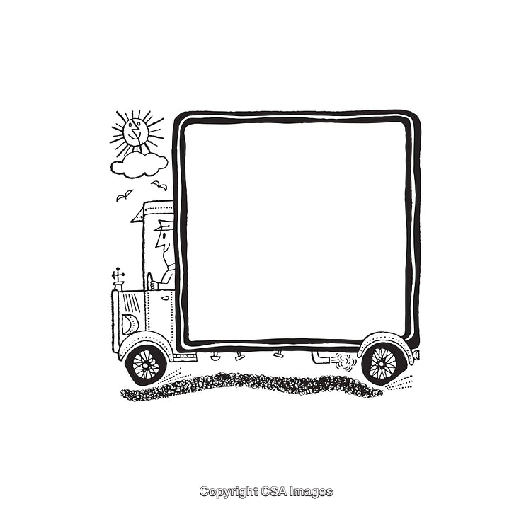 Black and White Cartoon Truck with Blank Space for Custom Content