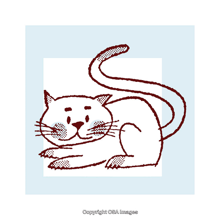 Playful Red Cat Illustration with Simple Line Art and Light Background