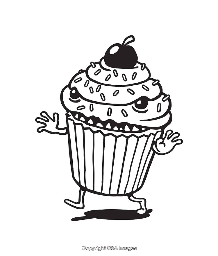 Cute Cartoon Cupcake Illustration with Cherry and Fun Expression