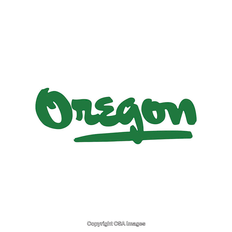 Bold Green Handwritten Oregon Logo on a White Background