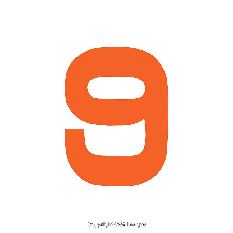 Bold Orange Number Nine on White Background