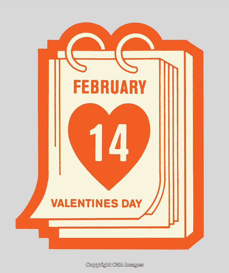 Retro-Inspired Illustration of Valentine's Day on February 14th Calendar