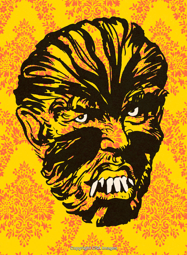 Detailed Werewolf Illustration on Bright Ornamental Background