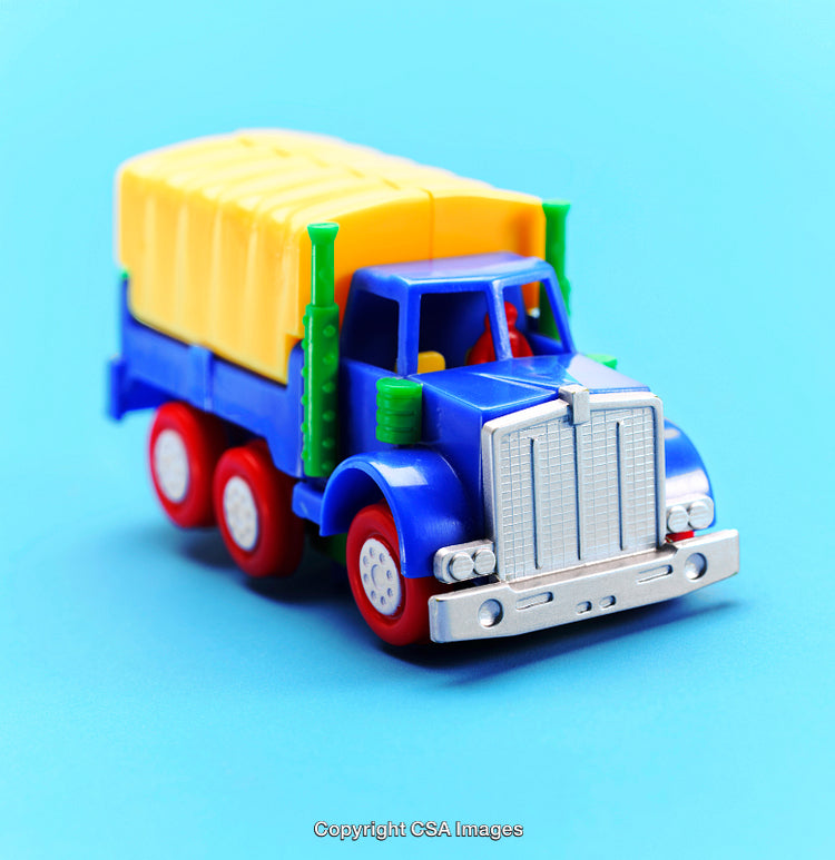 Colorful Toy Truck on Blue Background With Detailed Features