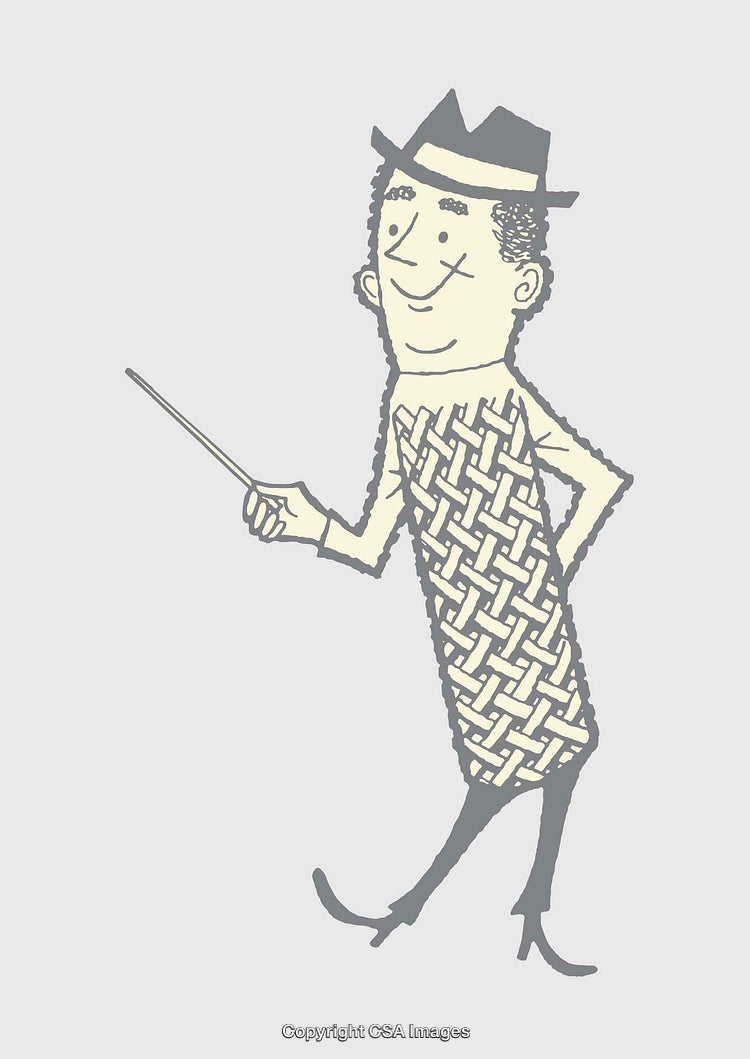 Playful Vintage Character Illustration with a Woven Patterned Suit