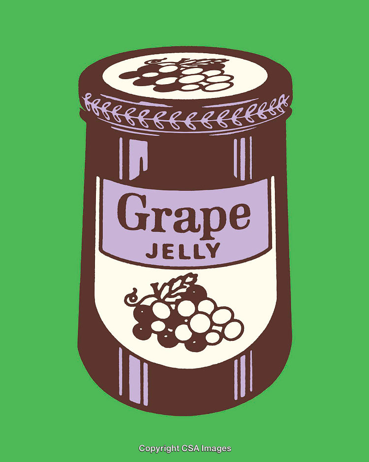 Colorful Line Art Illustration of Grape Jelly Jar on Green Background