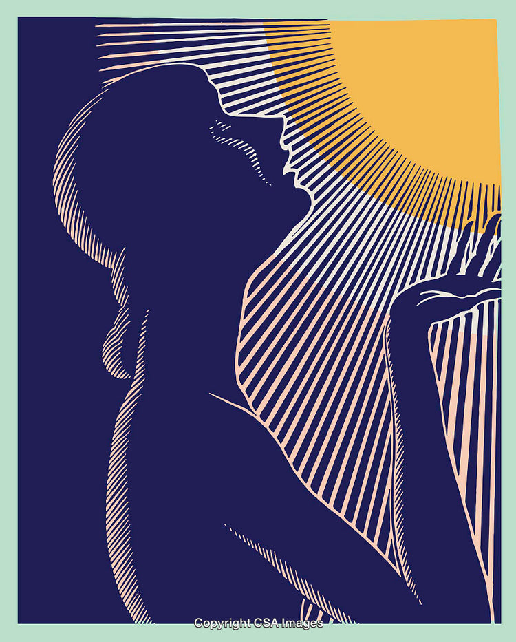 Silhouette of a Woman Bathing in Radiant Sunlight with Vibrant Colors