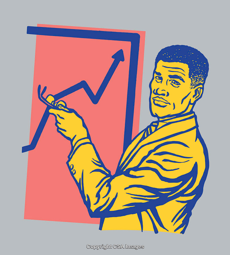 Business Professional in Vibrant Line Art Analyzing Growth Chart Trends