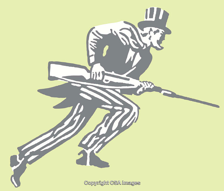 Vintage Illustration of Armed Character in Top Hat with Rifle