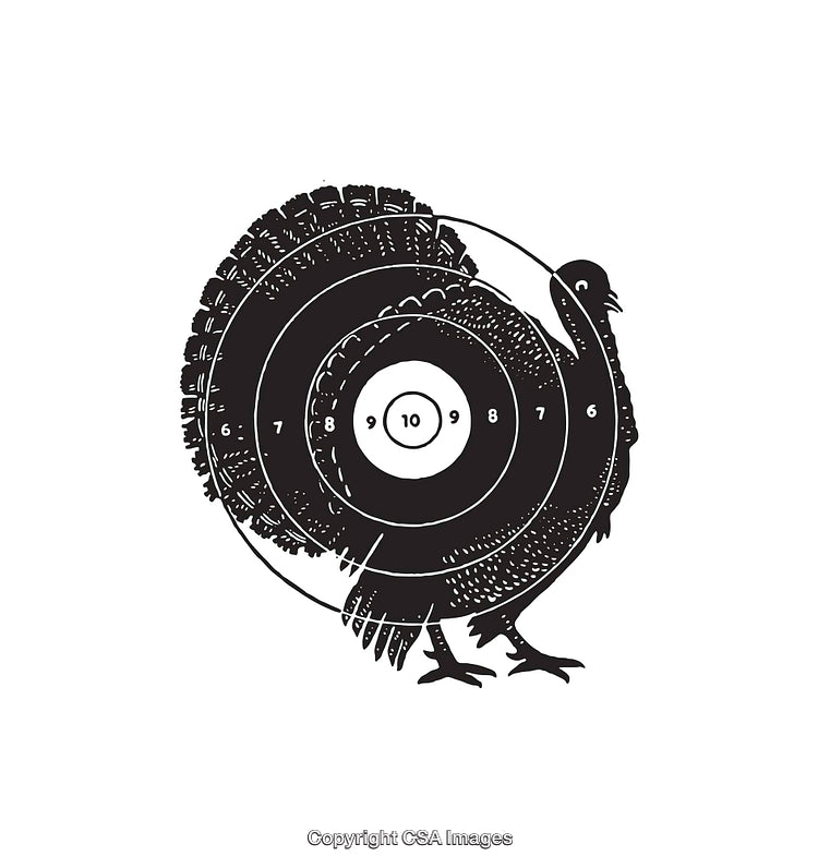Black and White Illustration of a Turkey with Shooting Target Overlay
