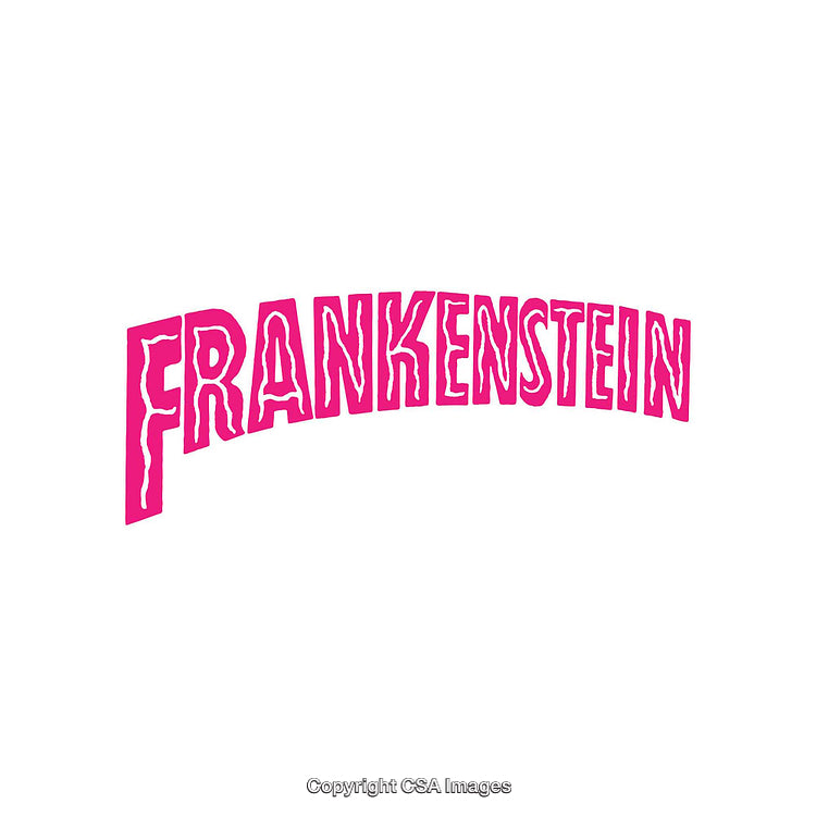 Bold Pink Frankenstein Text With White Background Evoking Mystery and Creativity
