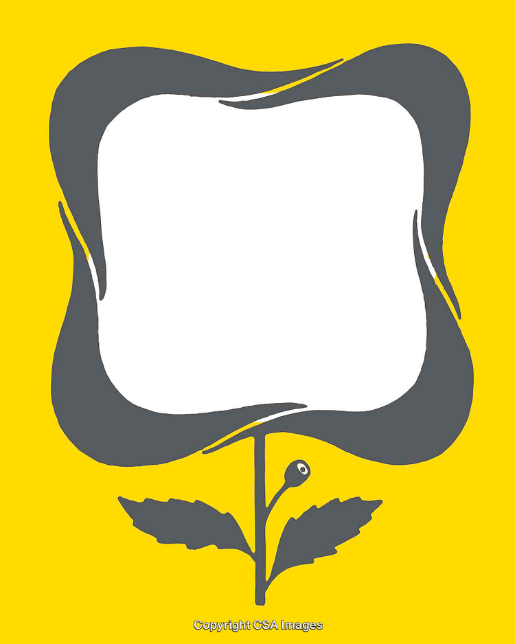 Abstract Flower Outline on Yellow Background with Empty Center