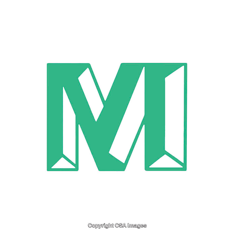Abstract Green Letter M With Geometric Design On White Background